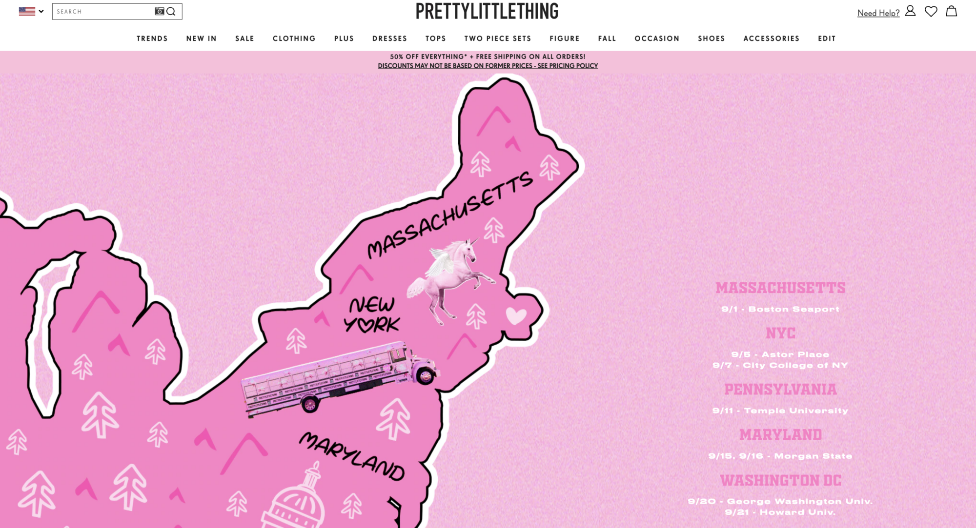 PrettyLittleThing uses a bus tour around college campuses to recruit people for its influencer program.